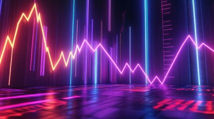 Financial chart with upward arrows neon design dark background market growth theme 3D rendering