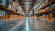 © Waraporn - Spacious and well organized warehouse interior with rows of metal shelving and pallet racks providing efficient storage and distribution of commercial goods and products