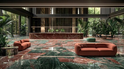 Poster - Explore the elegance of modern minimalism with repeating shapes in a serene green space