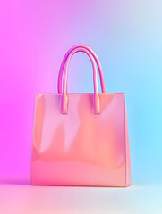 Wall Mural - Minimalist pink shopping bag on gradient pastel background.