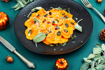 Canvas Print - Fall pumpkin ravioli drizzled with sage.