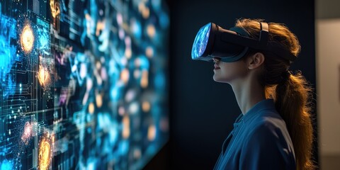 Aufkleber - A futuristic technology showcase featuring augmented reality exhibits that highlight cutting-edge innovations in digital processing.
