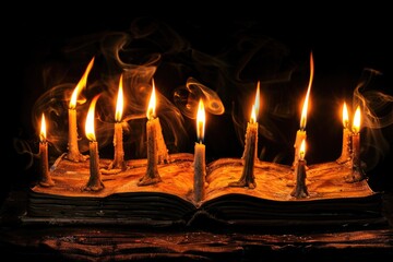 A bright and colorful birthday cake with lit candles on top, perfect for celebrations and parties