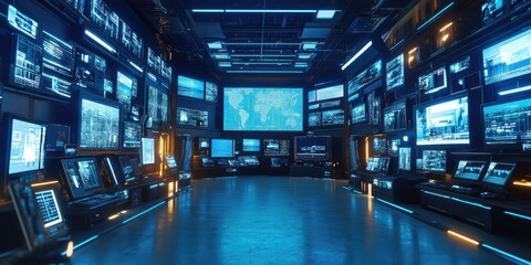 Aufkleber - A high-tech media transmission center equipped with cutting-edge broadcasting tools, delivering real-time content globally.