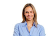 © Minerva Studio - Smiling businesswoman wearing blue shirt on white background