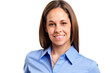 © Minerva Studio - Smiling businesswoman wearing blue shirt on white background