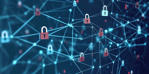 Devices engage in encrypted communication, represented by animated lock icons and a secure network diagram, with no people visible.