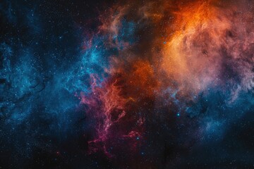 Wall Mural - a starry night sky with nebulae in red, blue, and orange hues