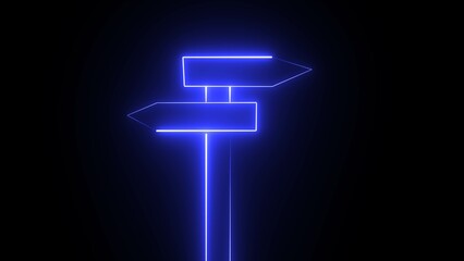 Wall Mural - Neon sign board icon. Neon glowing Directional Road Sign icon isolated on black background.