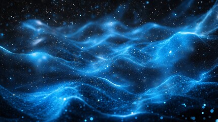 Abstract background with glowing blue waves and dot lines