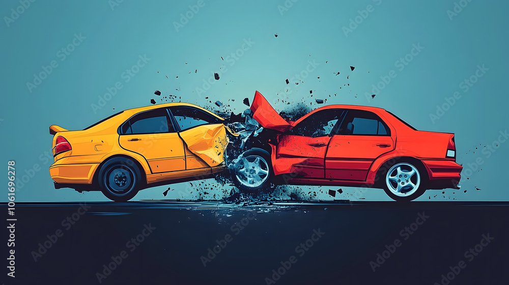 Clean vector design of two cars colliding in a side-impact accident ...