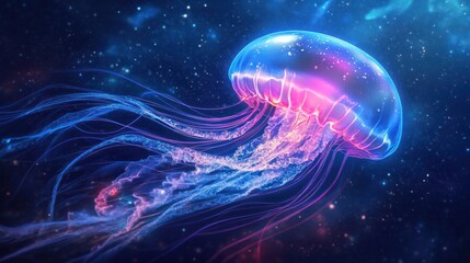 jellyfish, highlighting its luminous tentacles and shimmering body, creating a stunning contrast against a white background