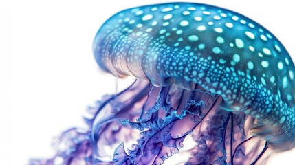 jellyfish, highlighting its luminous tentacles and shimmering body, creating a stunning contrast against a white background