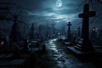 Canvas Print - Night Cemetery Horror cemetery.