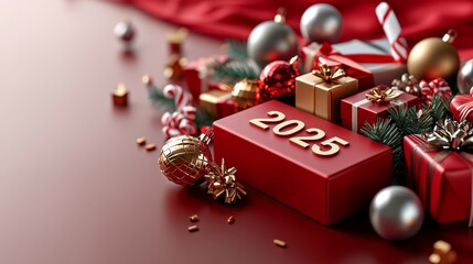 New Year s Eve Celebration with Gifts  Decorations  and Festive Baubles