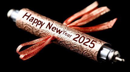 Happy New Year      Scroll with Red Ribbon