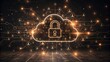 © NEW - A digital cloud security concept featuring a locked cloud symbol surrounded by glowing connections and user icons, representing protection.