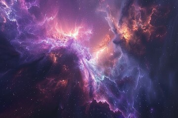Wall Mural - cosmic nebula with pink, purple, and orange hues