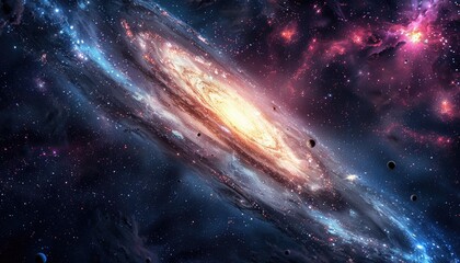 Wall Mural - a spiral galaxy with stars, nebulae, and planets in a cosmic tapestry