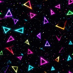 Poster - A mesmerizing array of glowing neon triangles against a dark backdrop, creating a vibrant and futuristic abstract pattern