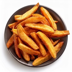 heap of fresh baked french peel potato fries isolated on white background close up