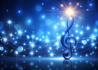 Treble Clef Night Photography on a Deep Blue Background, Musical Art, Abstract Design, Creative Music Symbol, Illuminated Notes, Nighttime Aesthetic, Artistic Music Representation, Vibrant Colors