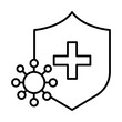 © Creative_Captain - Immune Health Icon – Shield with Cross and Bacteria Shapes Representing Immune Protection