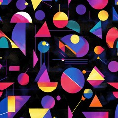 Poster - Geometric shapes pattern with vibrant colors on a dark background suitable for modern design projects