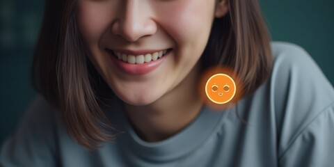Smiling Woman with AI Chatbot Icon