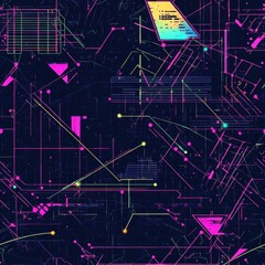 Poster - Futuristic geometric pattern with vibrant colors and intricate lines created in a digital format