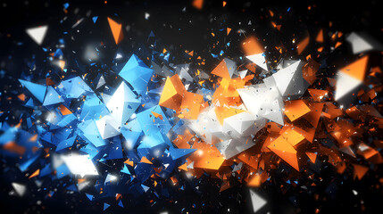 Poster - Dynamic explosion of blue and orange geometric forms