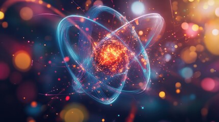 Leinwandbilder - An abstract artistic representation of atomic structures illuminated by colorful light in a cosmic environment