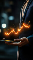 Aufkleber - Business professional using a tablet to display a virtual holographic graph of business and finance success