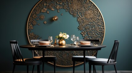 Ramadan crescent on modern wall background. Design creative concept of Luxury Ramadan  