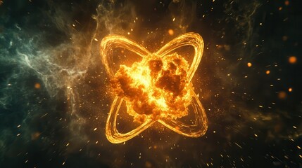 Aufkleber - A stunning depiction of an atom exploding with energy in a cosmic nebula during a dramatic cosmic event