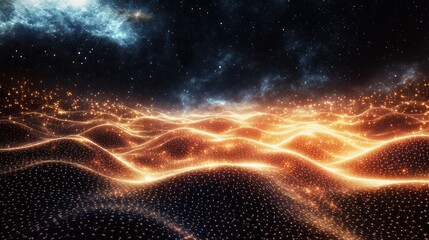 Leinwandbilder - A captivating visual representation of the Higgs field showcasing waves of energy and particles in a cosmic landscape