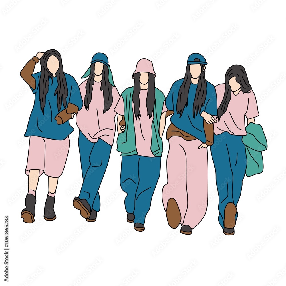 Korean girl group idol fan art Stock Illustration | Adobe Stock