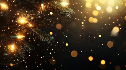 Poster - A festive display of sparkling Christmas lights with a warm glow and shimmering bokeh on a winter evening