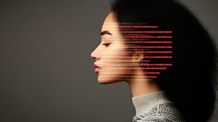 Woman With Digital Code on Face, technology, binary, female, african, black