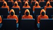 © weerasak - Examine the role of cybercrime units in combating online scams, Faceless figures in orange hoodies seated in front of laptops, representing anonymity in the digital world.