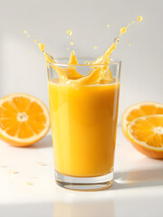 orange juice in a glass. Splashes. Summer drink. tropical juice. Refreshing drink.