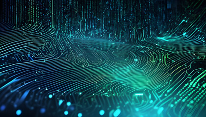 Abstract futuristic background with a digital data flow of binary code and network nodes