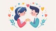 © TSUCHAXAYA - Charming illustration of a couple exchanging wedding rings, surrounded by colorful hearts and floral elements, celebrating love.