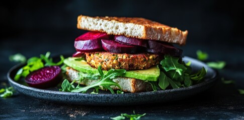 Vegetarian Burger with Avocado and Beetroot