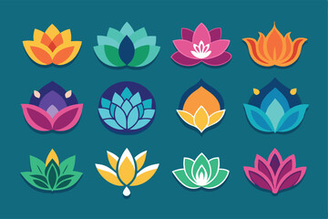 Wall Mural - Collection of lotus icons with different styles, Indian festival Diwali Diya candle decoration element, no background
