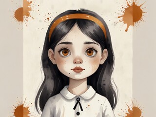 Sticker - Cute Girl with Brown Eyes and Orange Hairband