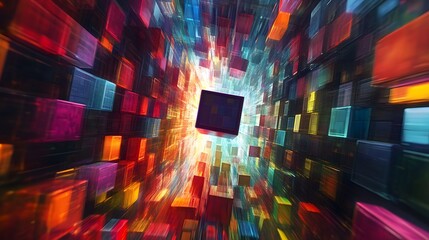 Abstract Colorful Cube Tunnel   Digital Art  Technology  3D  Background  Pattern  Bright