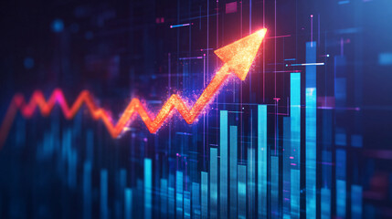 Aufkleber - Ascending orange arrow is glowing, signaling a favorable trend in the stock market