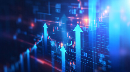 Poster - Financial chart with upward trend arrows suggesting positive investment signals and economic growth
