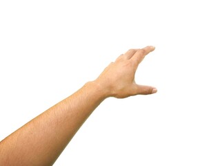 Wall Mural - Male hand reaching for something on business concept Isolated on a white background.	